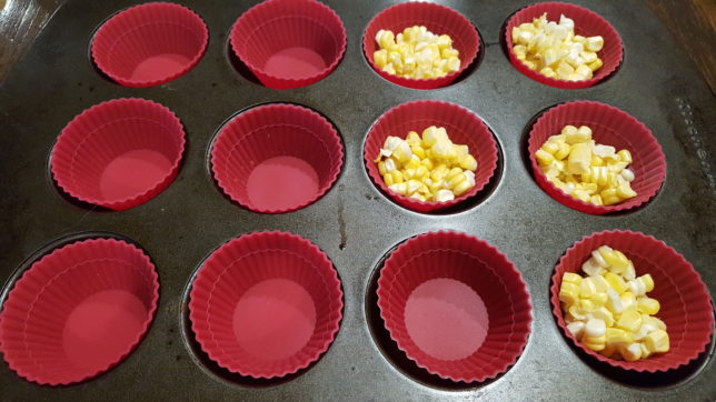 Silicone baking cups filled with corn