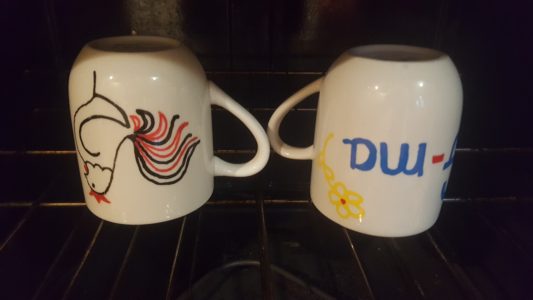 mugs on oven rack