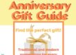 Anniversary Gift Guide with box wrapped in white paper and a gold bow